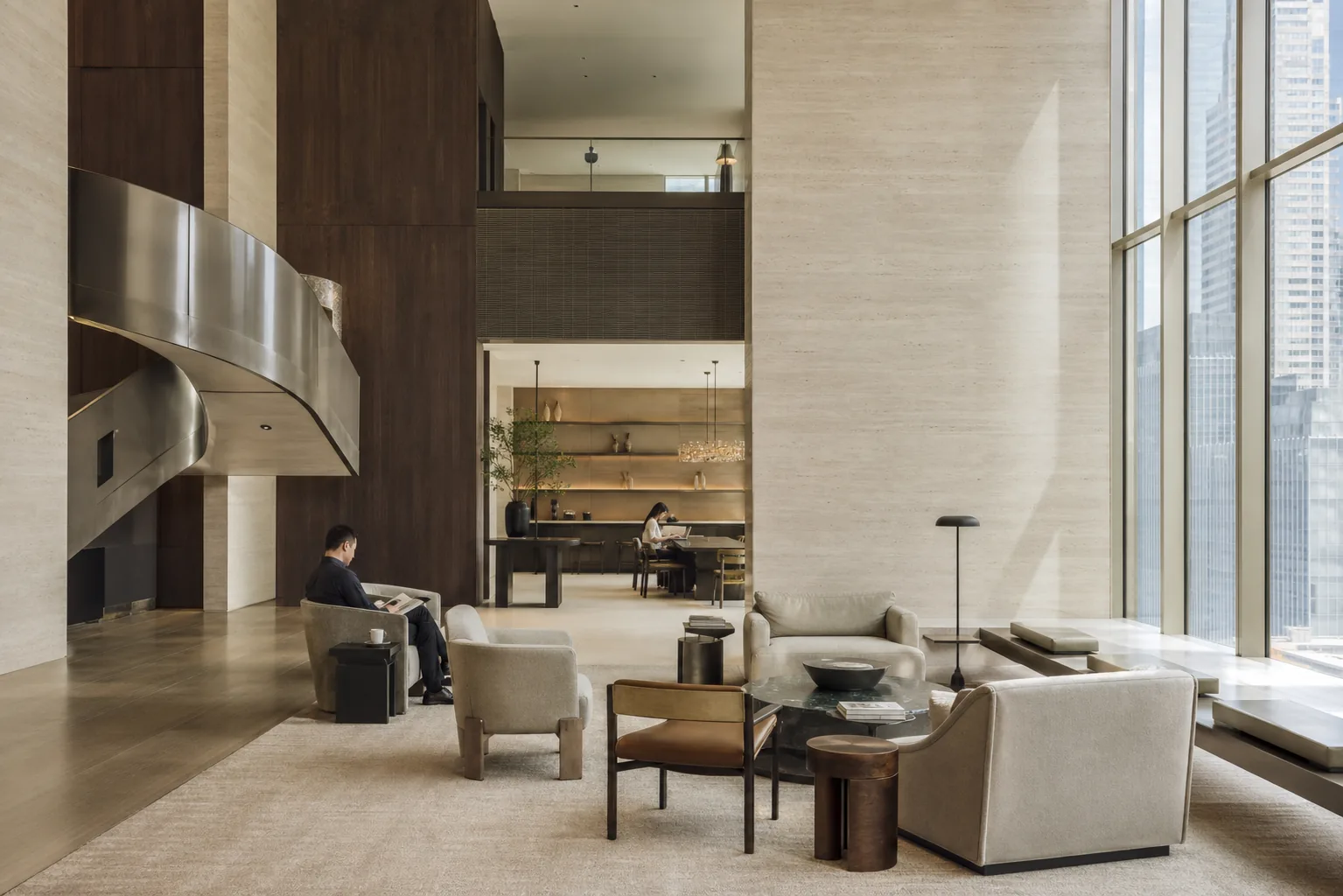 Fictional double-height resident lounge