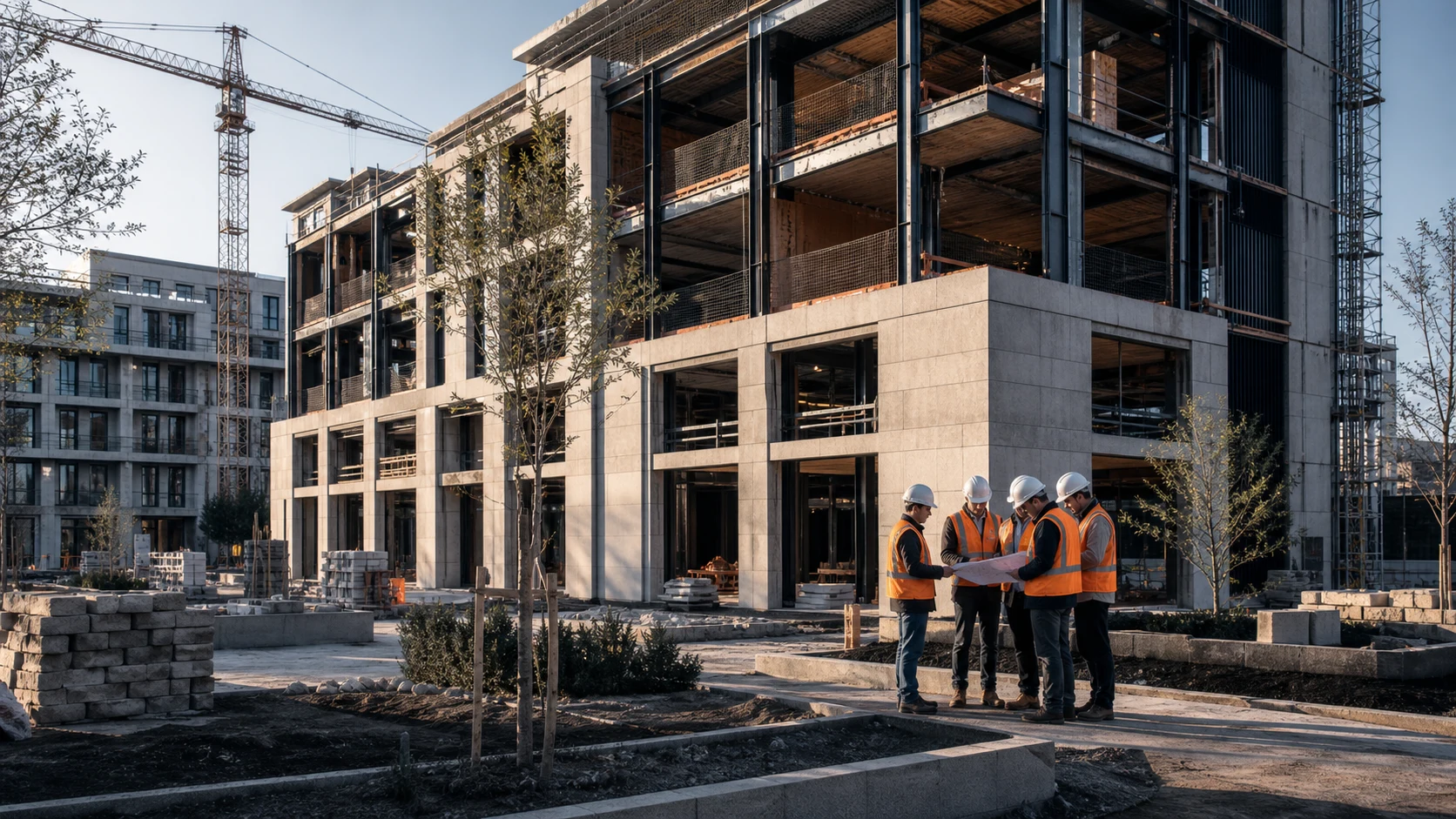 Fictional construction progress recorded within Aurelia Quarter