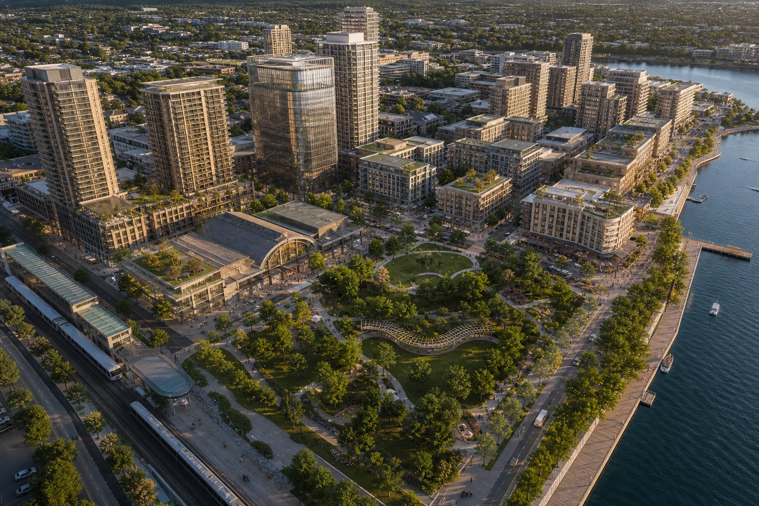 Aerial view of the fictional Aurelia Quarter