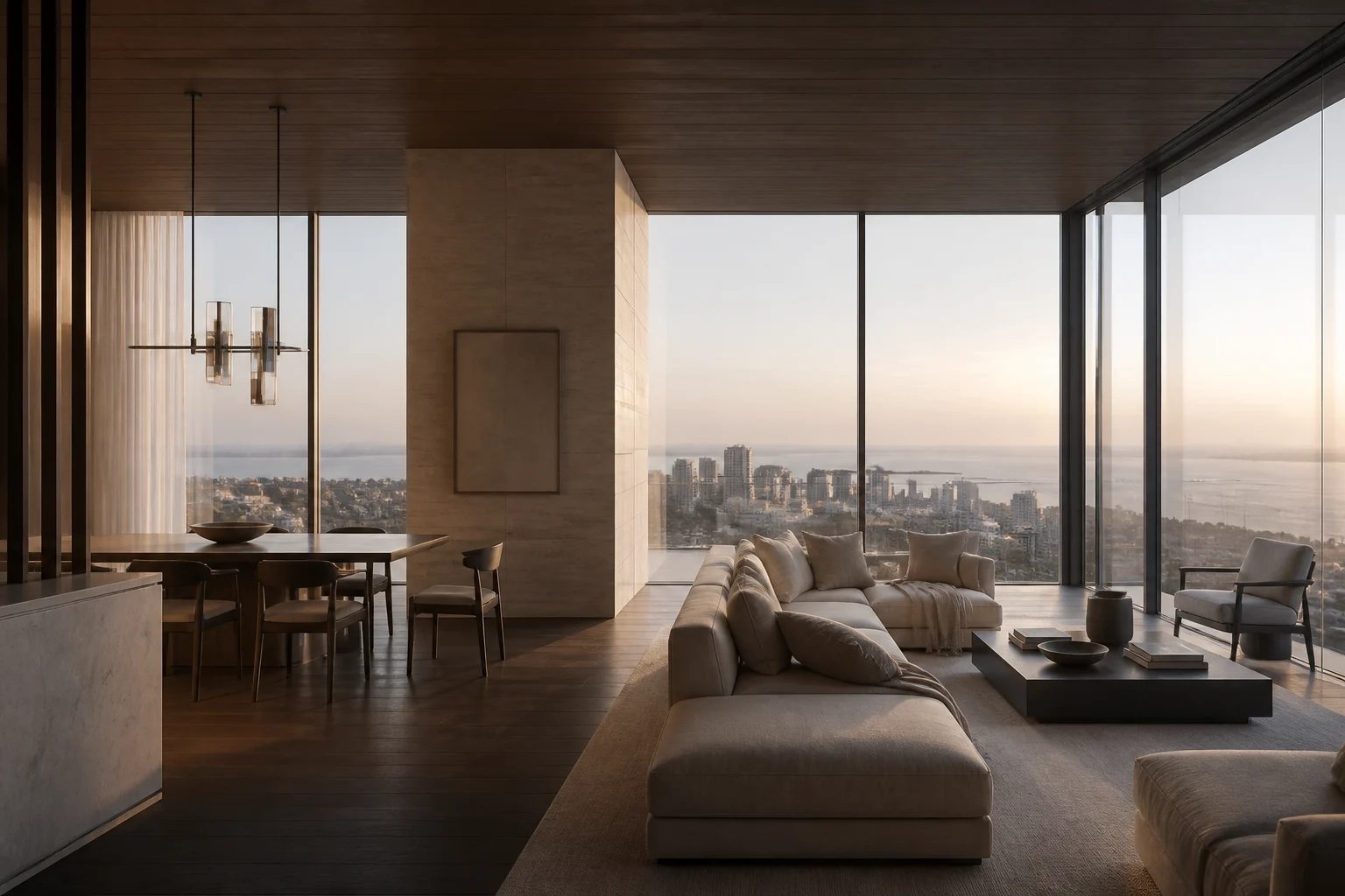 Fictional high-rise residence interior