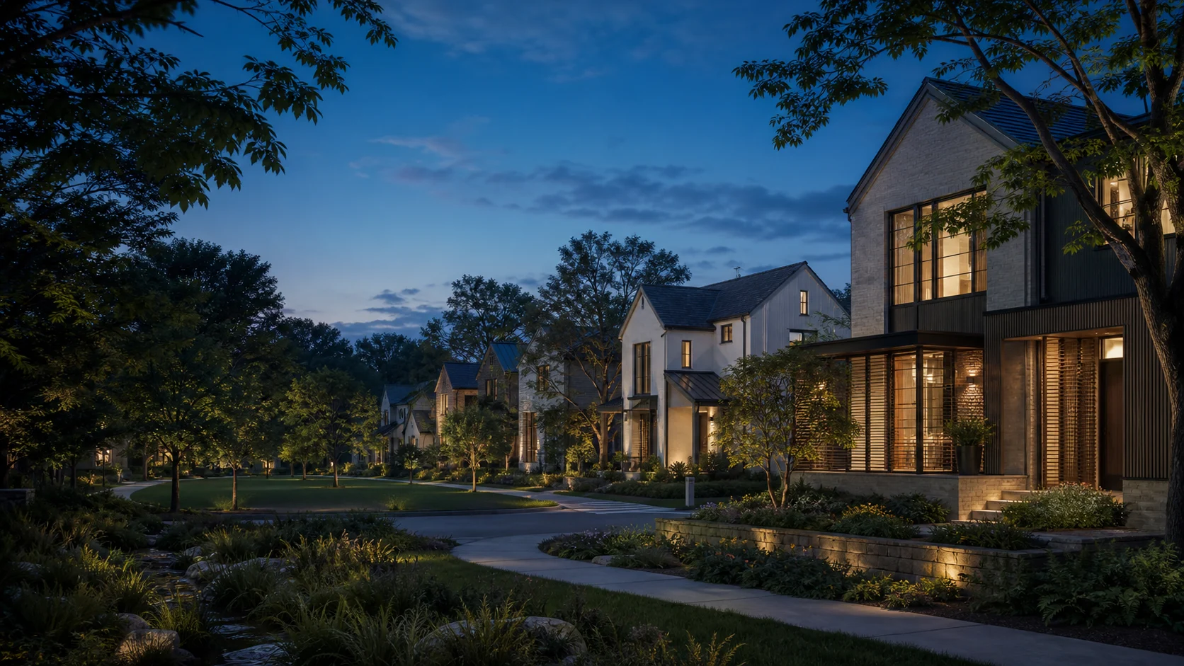 Fictional single-family neighborhood shaped around landscape